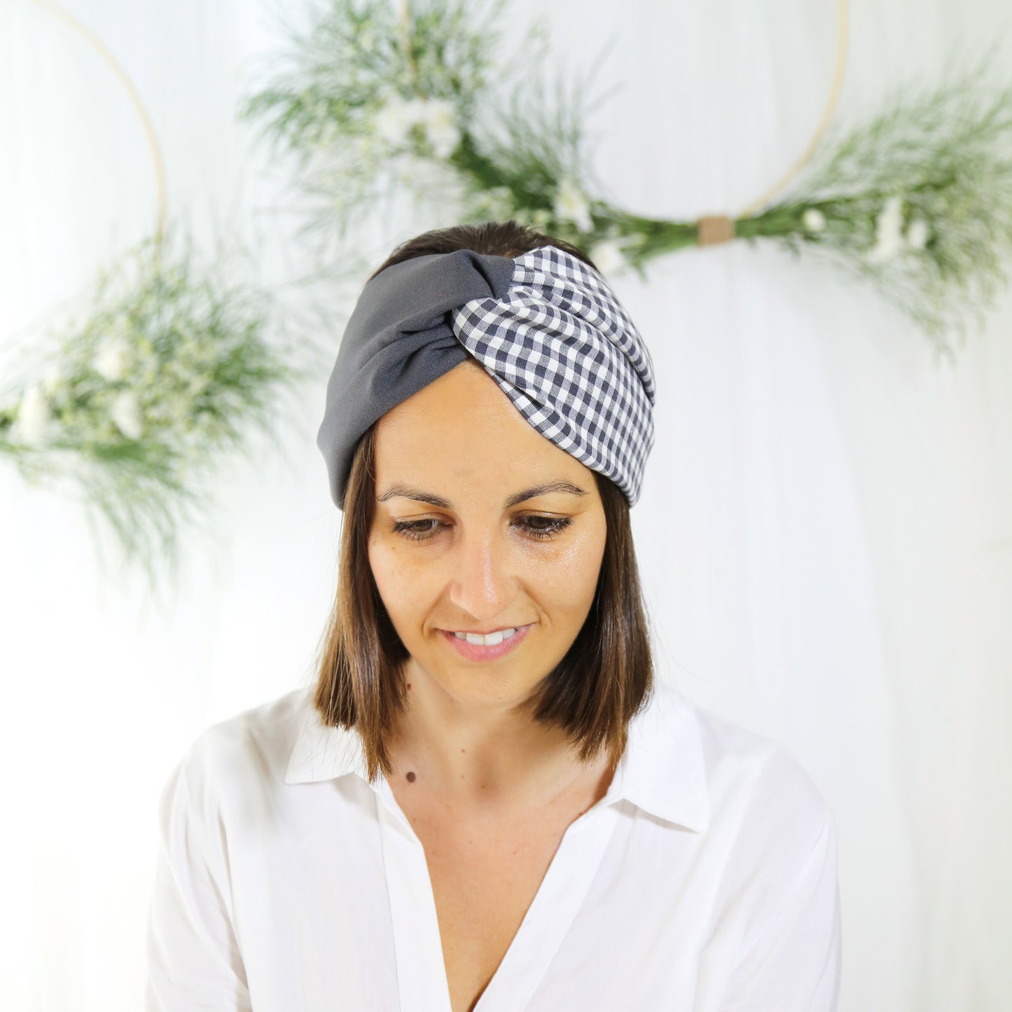 Bandana mujer vichy gris