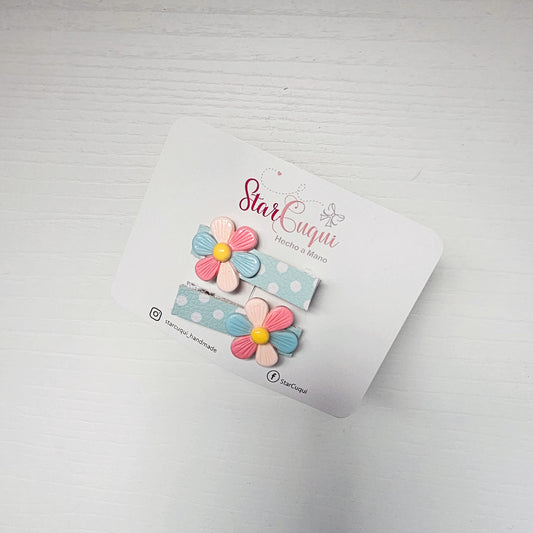 Pack Pinza FLORES DE CARAMELO azul turquesa