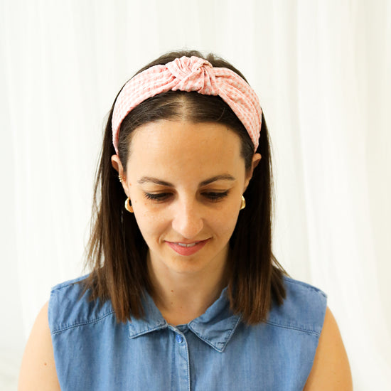 Diadema mujer vichy melocotón